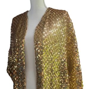 VTG Toppettes Gold Sequin Jacket Plus 1X 20W Duster Open Front Stage Disco Party